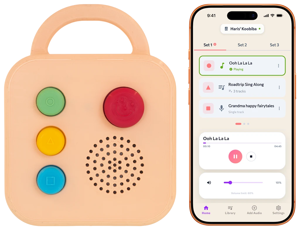 Koobiba audio device with companion app